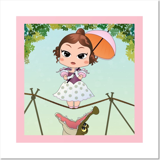 Chibi haunted mansion streching portraits tightrope walker girl Wall Art by AkanesChibiArt